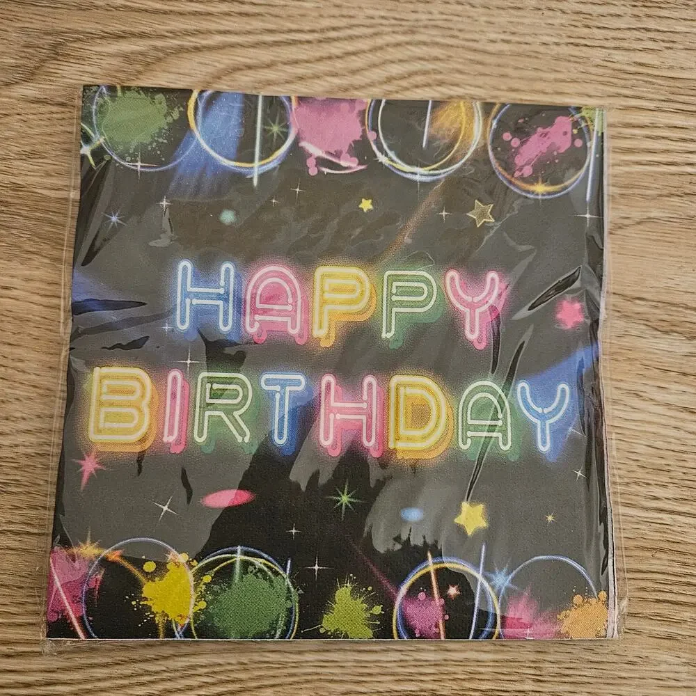 NEW Birthday Wishes Party Box 24 Large & Small Plates Cups Cutlery 2 Table Cover